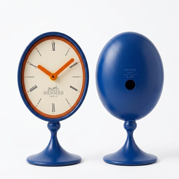 Hermès Paris Blue Oval Pedestal Desk Clock